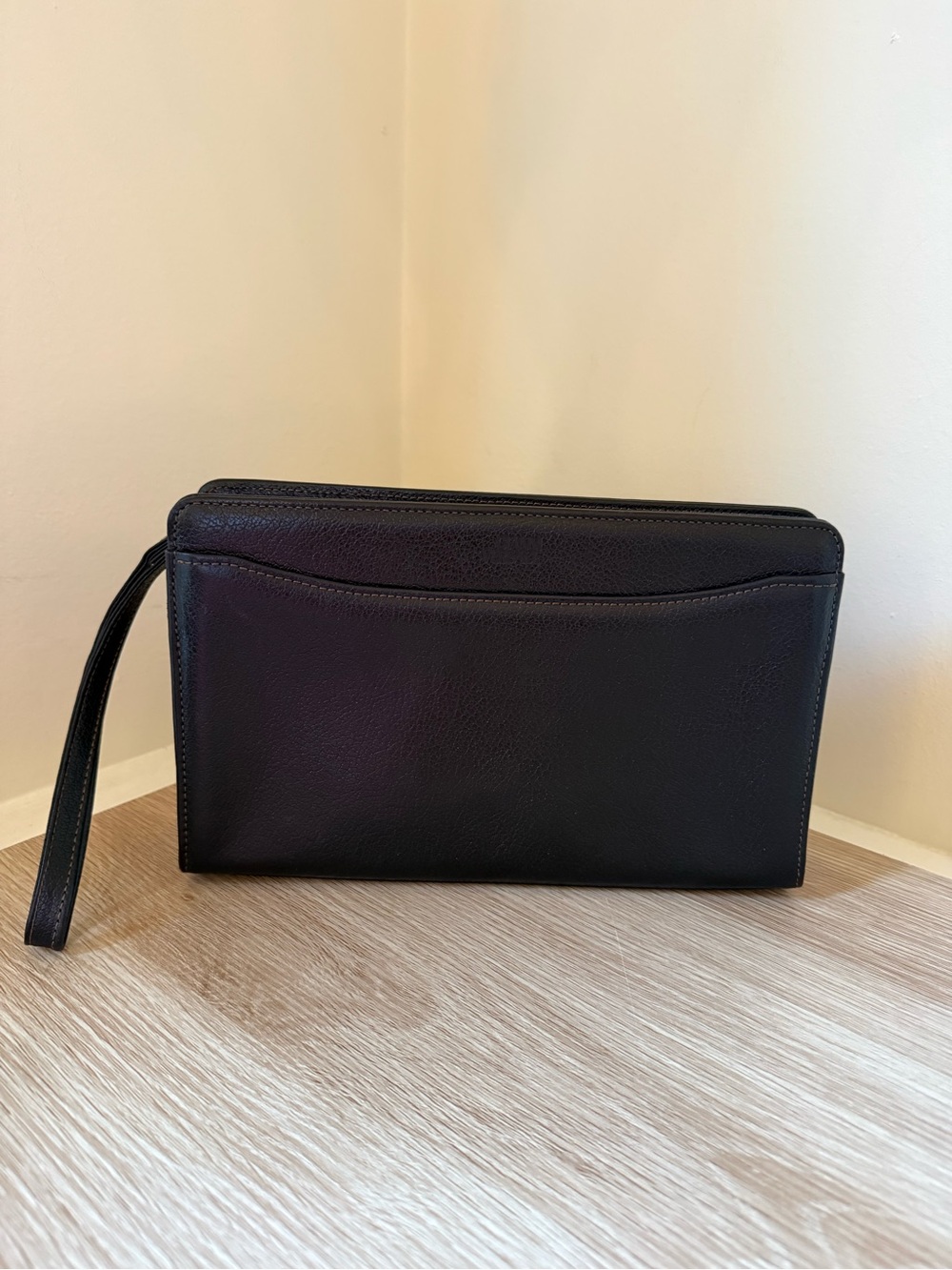 Versace Black Leather Wristlet Clutch